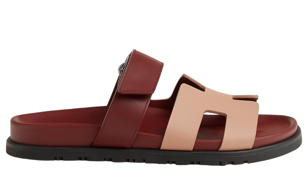 Hermès Chypre Sandal "Beige Perlino / Red H"