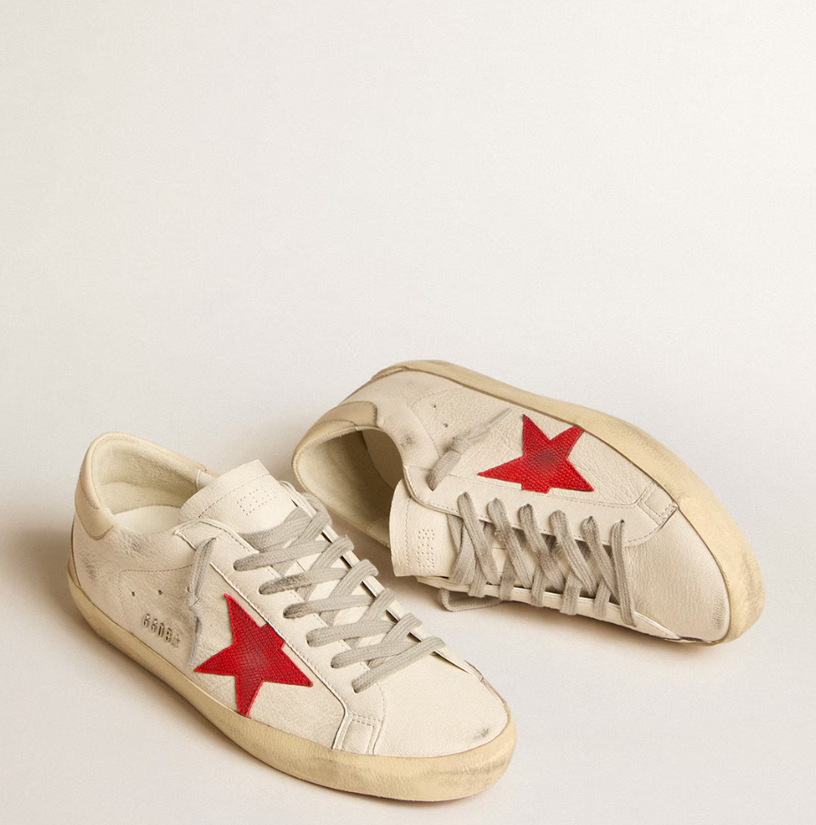 Super-Star in nappa con stella rossa e talloncino in pelle crema "ULTIMI PEZZI"