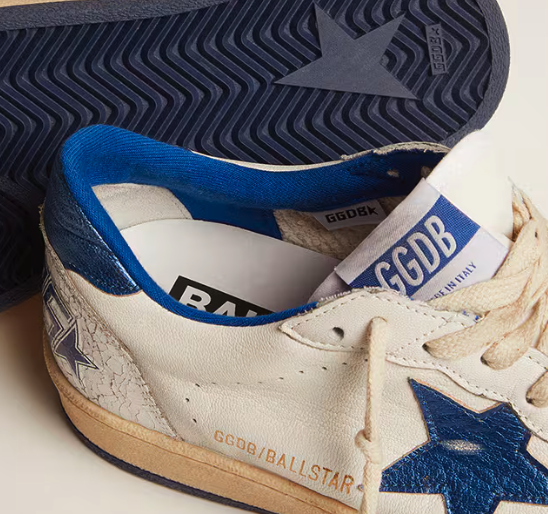 Ball Star Donna in nappa bianca con stella e talloncino in pelle laminata bluette "ULTIMI PEZZI"