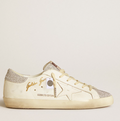 Super-Star LTD Donna in pelle bianca con inserti in micro cristalli Swarovski