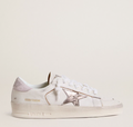 Stardan in nappa con stella in pelle laminata argento e talloncino in suede rosa