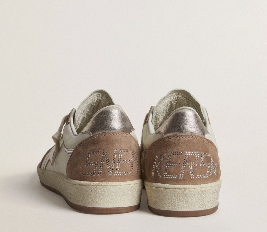 Ball Star LTD in nappa bianca e suede rosa antico con stella e talloncino in pelle laminata argento