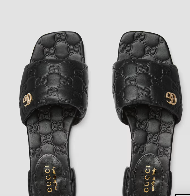 Sandalo slider donna in pelle con Doppia G