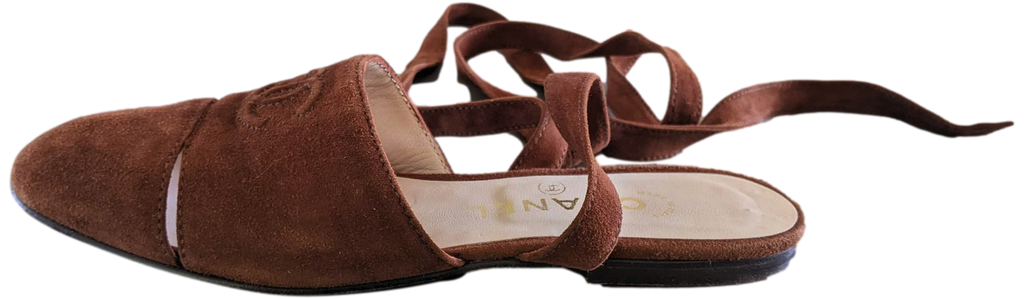 Chanel 1990s Noisette Suede Spartiates Flat Pumps en Daim Xtra Soft Sz 38