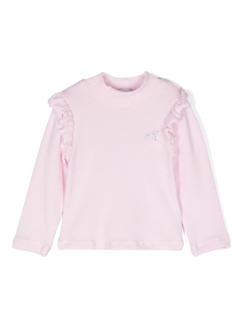 Blusa per neonata Monnalisa rosa con strass e dettagli ruches – Accessorio premium elegante