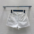 LV 25S Metal Pants Zipper Shorts White Cotton – Accessorio premium elegante