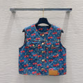 LV 25 Cherry Denim Vest Jacket Blue Cotton – Accessorio premium elegante
